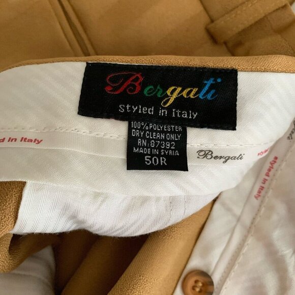 Bergati Styled In Italy Men's Size 50 Regular Pleated Dress Pants Gold Striped - Picture 5 of 5